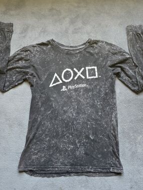 Sony Black Acid-Wash Long Sleeve PlayStation Symbol Tee